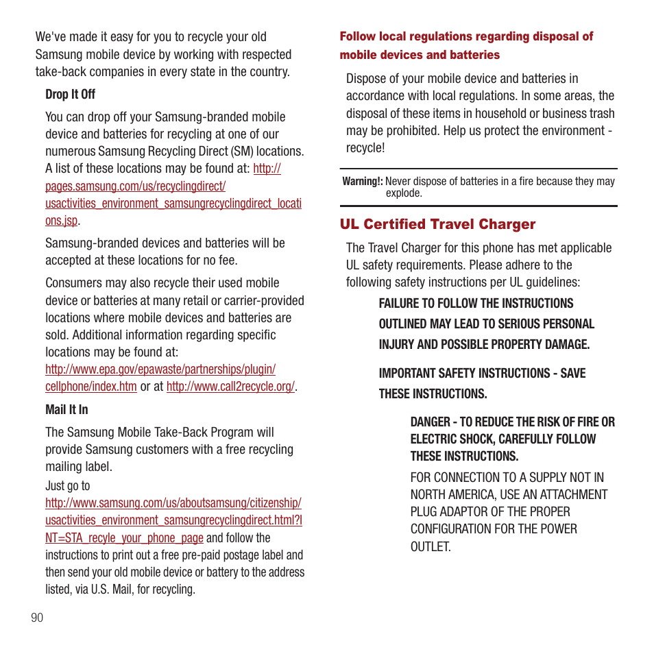 Ul certified travel charger | Samsung SPH-M575ZKAVMU User Manual | Page 94 / 113