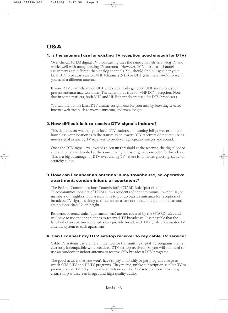 Samsung TXS2783X-XAA User Manual | Page 5 / 72