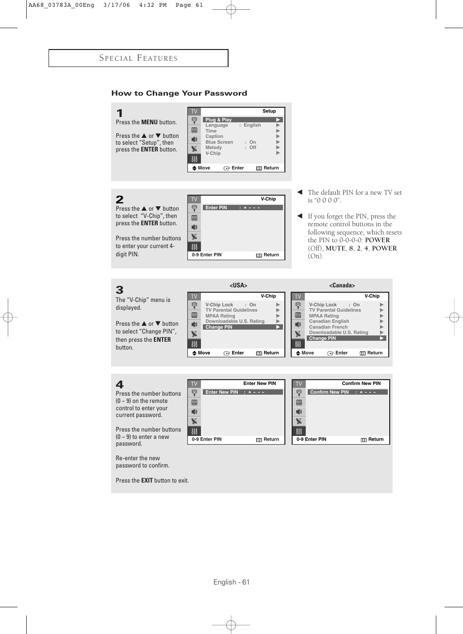 How to change your password | Samsung TXS2783X-XAA User Manual | Page 61 / 72