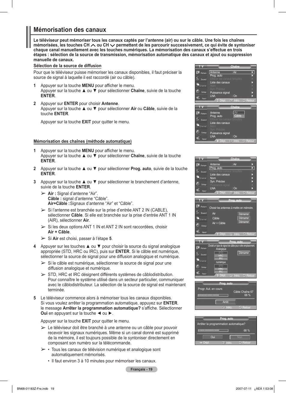 Mémorisation des canaux | Samsung FPT5884X-XAA User Manual | Page 103 / 250