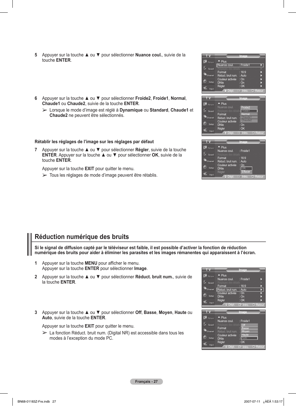 Réduction numérique des bruits | Samsung FPT5884X-XAA User Manual | Page 111 / 250