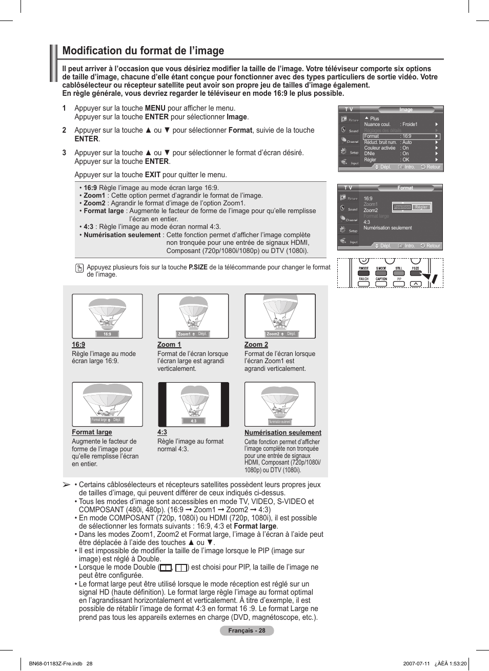 Modification du format de l’image | Samsung FPT5884X-XAA User Manual | Page 112 / 250