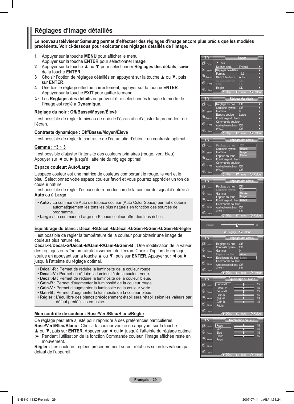Réglages d’image détaillés | Samsung FPT5884X-XAA User Manual | Page 113 / 250