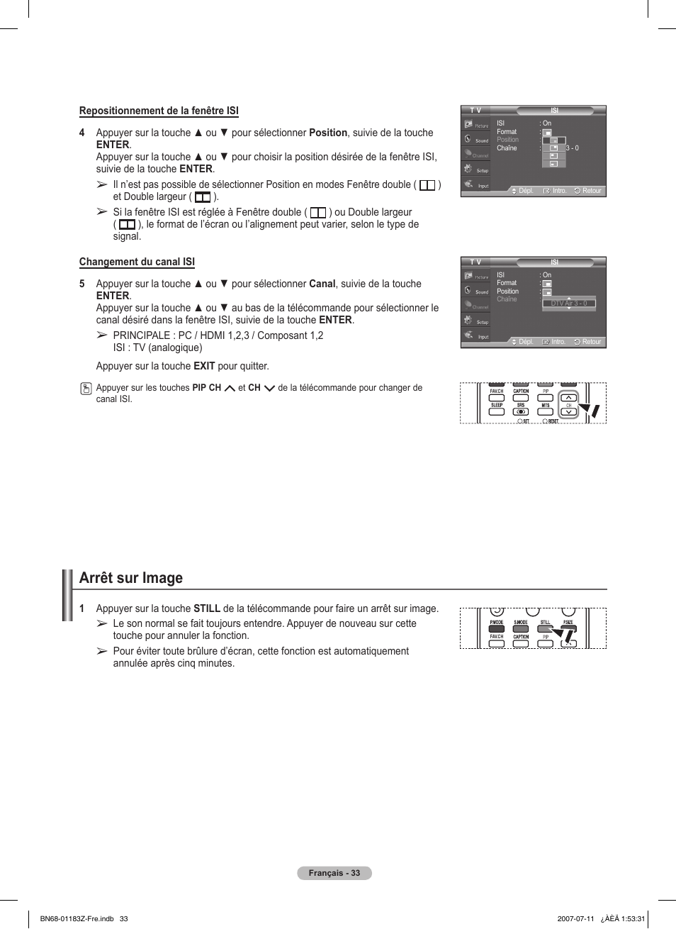 Arrêt sur image | Samsung FPT5884X-XAA User Manual | Page 117 / 250