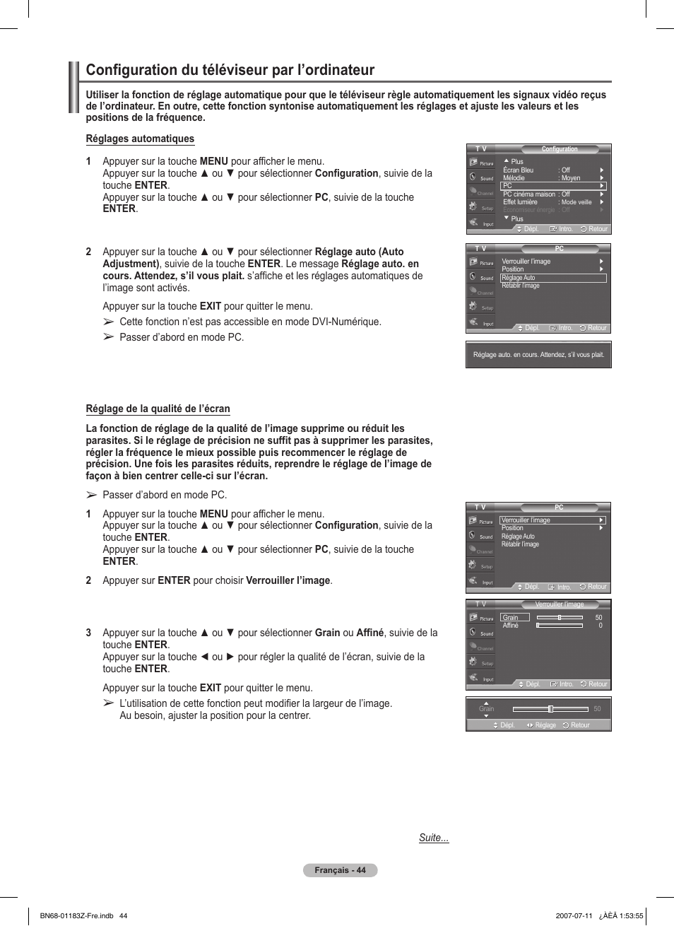 Configuration du téléviseur par l’ordinateur | Samsung FPT5884X-XAA User Manual | Page 128 / 250