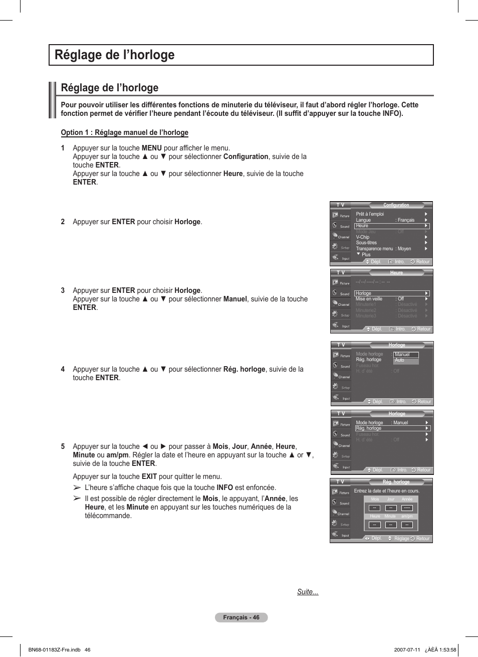 Réglage de l’horloge | Samsung FPT5884X-XAA User Manual | Page 130 / 250