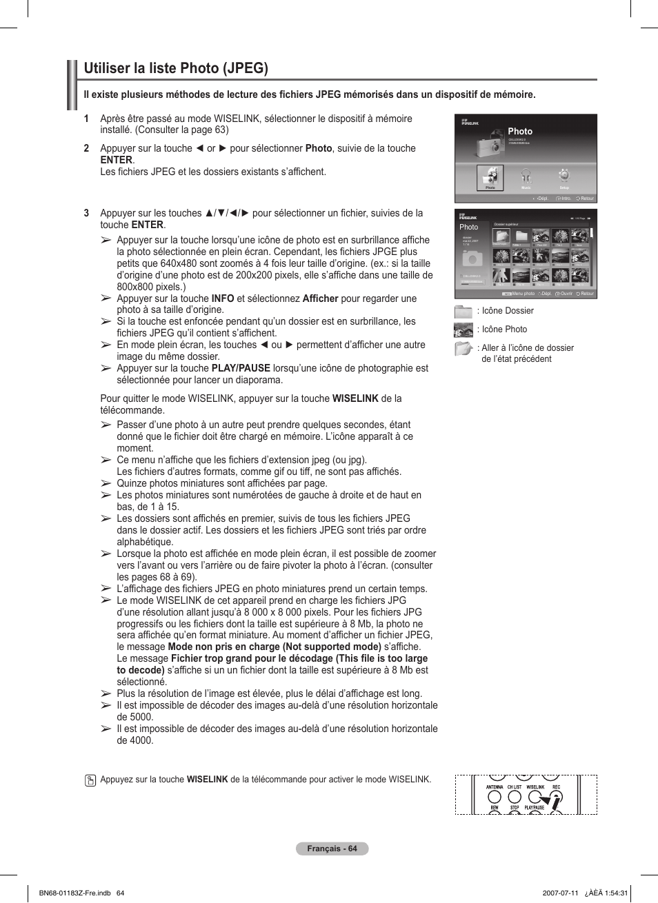 Utiliser la liste photo (jpeg) | Samsung FPT5884X-XAA User Manual | Page 148 / 250