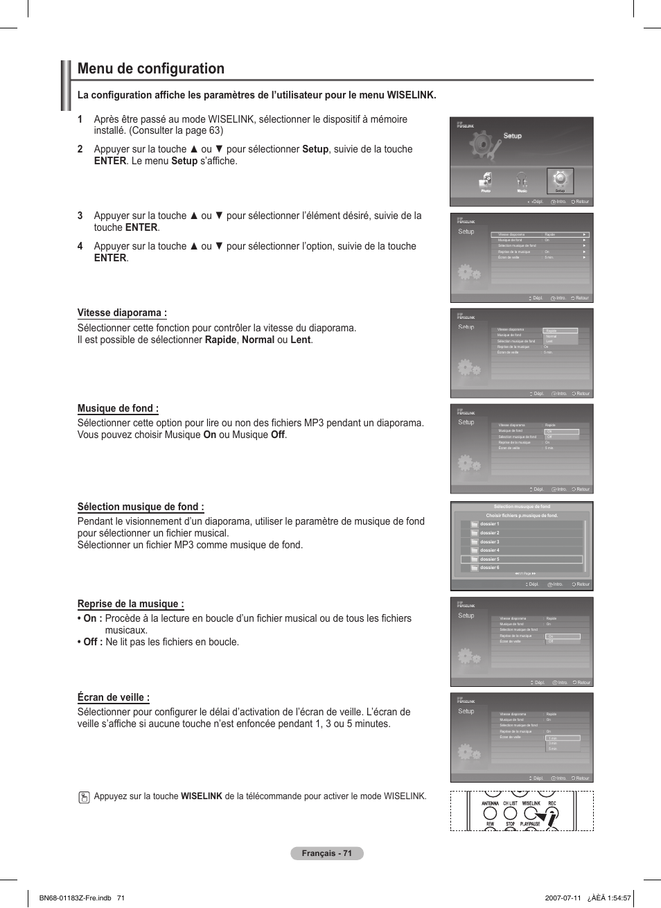 Menu de configuration, Français - 71 | Samsung FPT5884X-XAA User Manual | Page 155 / 250
