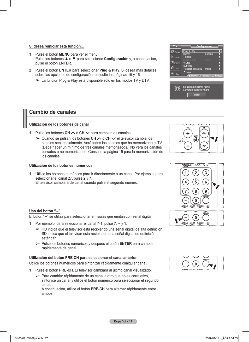 Cambio de canales | Samsung FPT5884X-XAA User Manual | Page 183 / 250