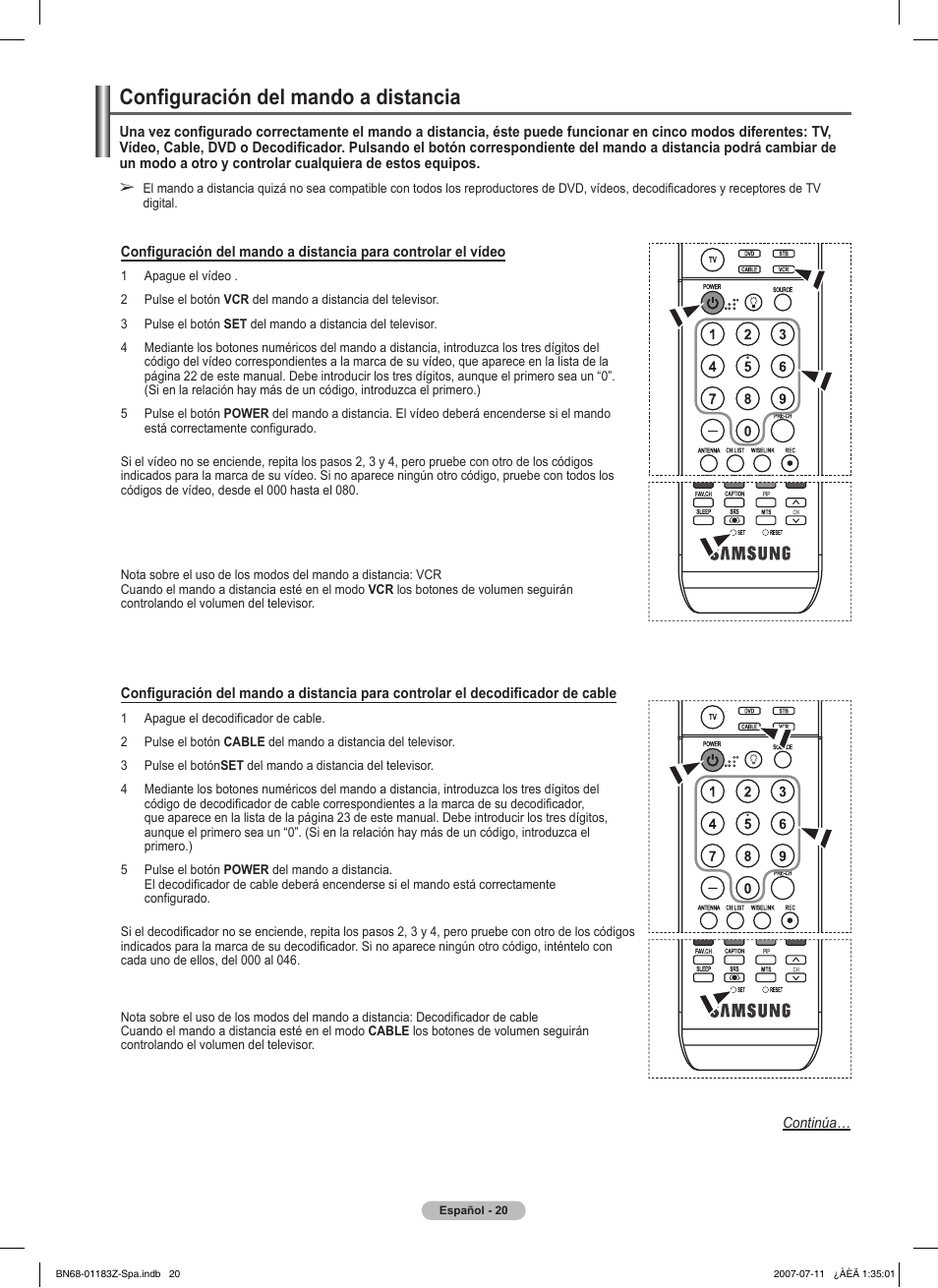 Configuración del mando a distancia | Samsung FPT5884X-XAA User Manual | Page 186 / 250