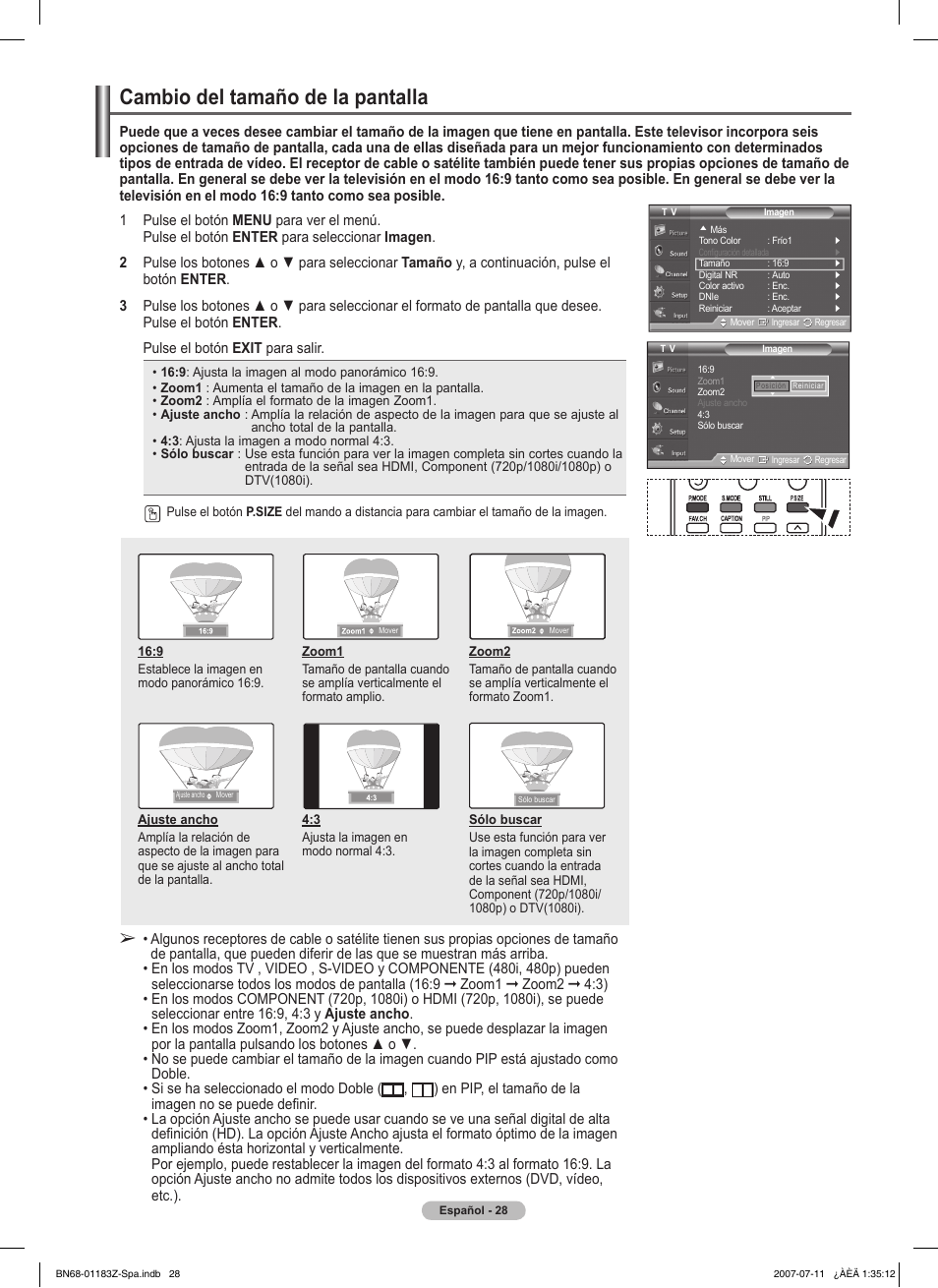 Cambio del tamaño de la pantalla | Samsung FPT5884X-XAA User Manual | Page 194 / 250
