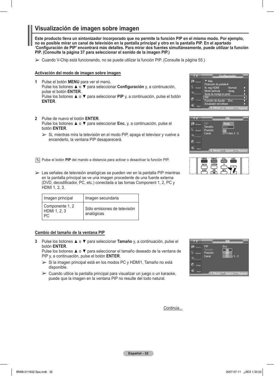 Visualización de imagen sobre imagen | Samsung FPT5884X-XAA User Manual | Page 198 / 250