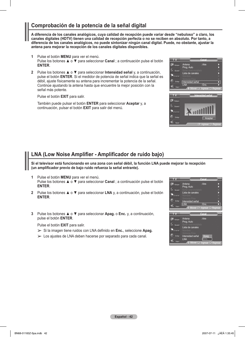 Comprobación de la potencia de la señal digital | Samsung FPT5884X-XAA User Manual | Page 208 / 250
