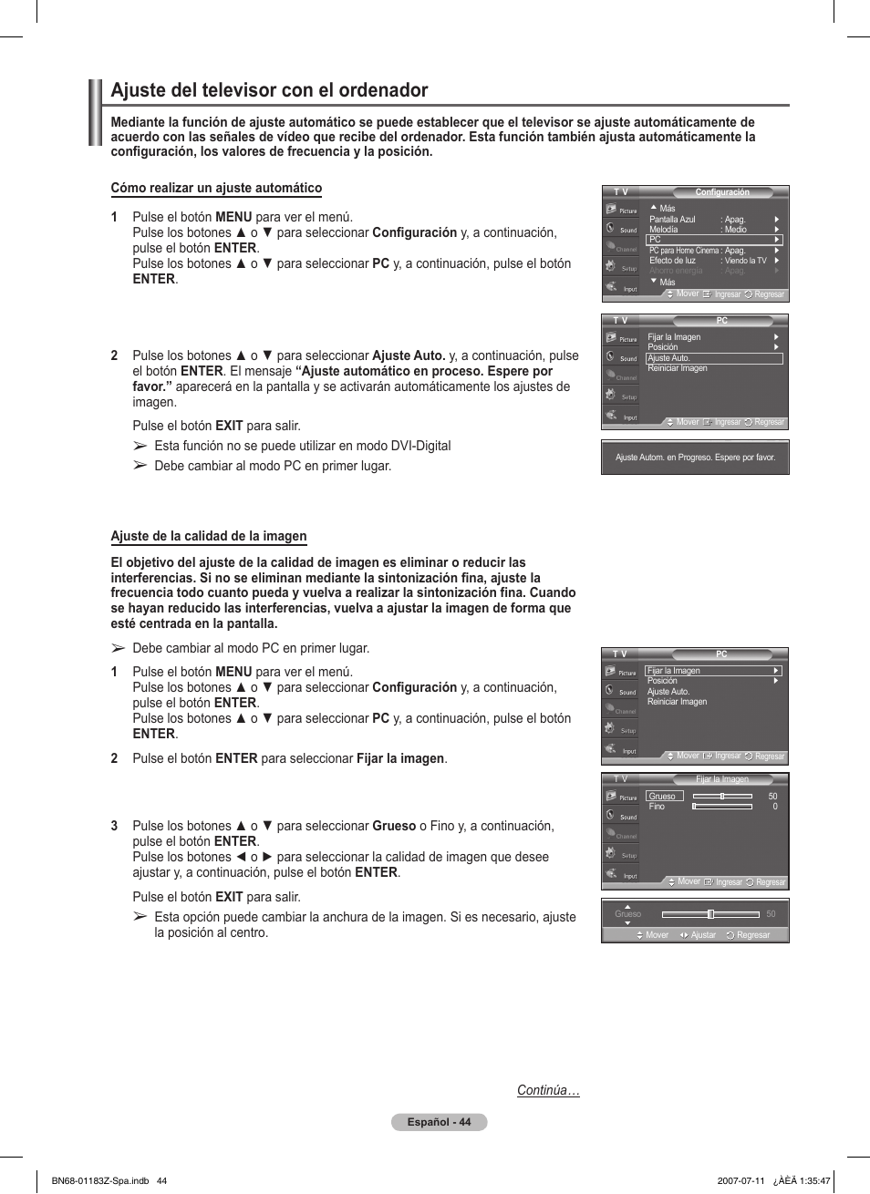 Ajuste del televisor con el ordenador | Samsung FPT5884X-XAA User Manual | Page 210 / 250