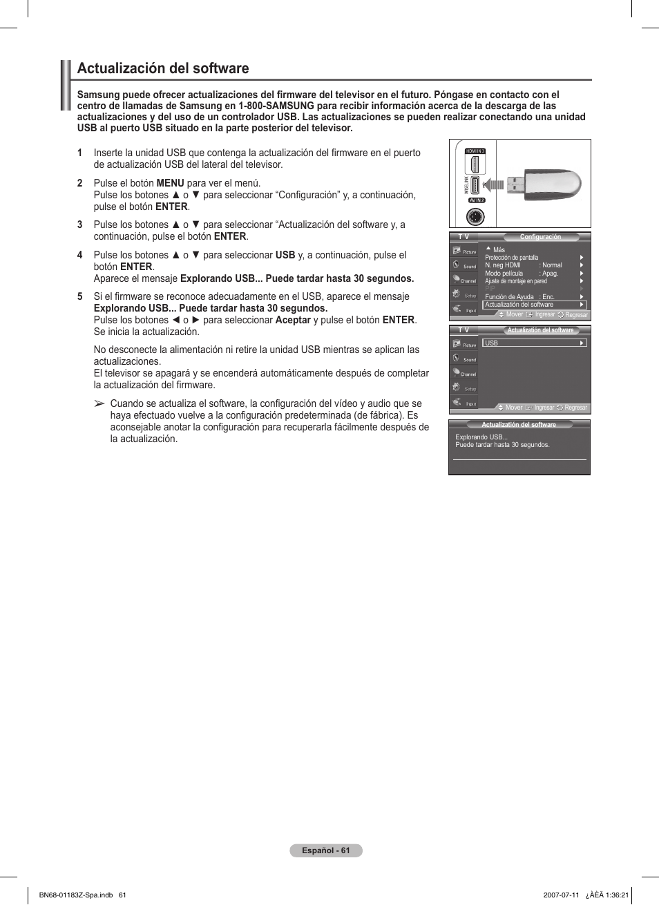 Actualización del software | Samsung FPT5884X-XAA User Manual | Page 227 / 250