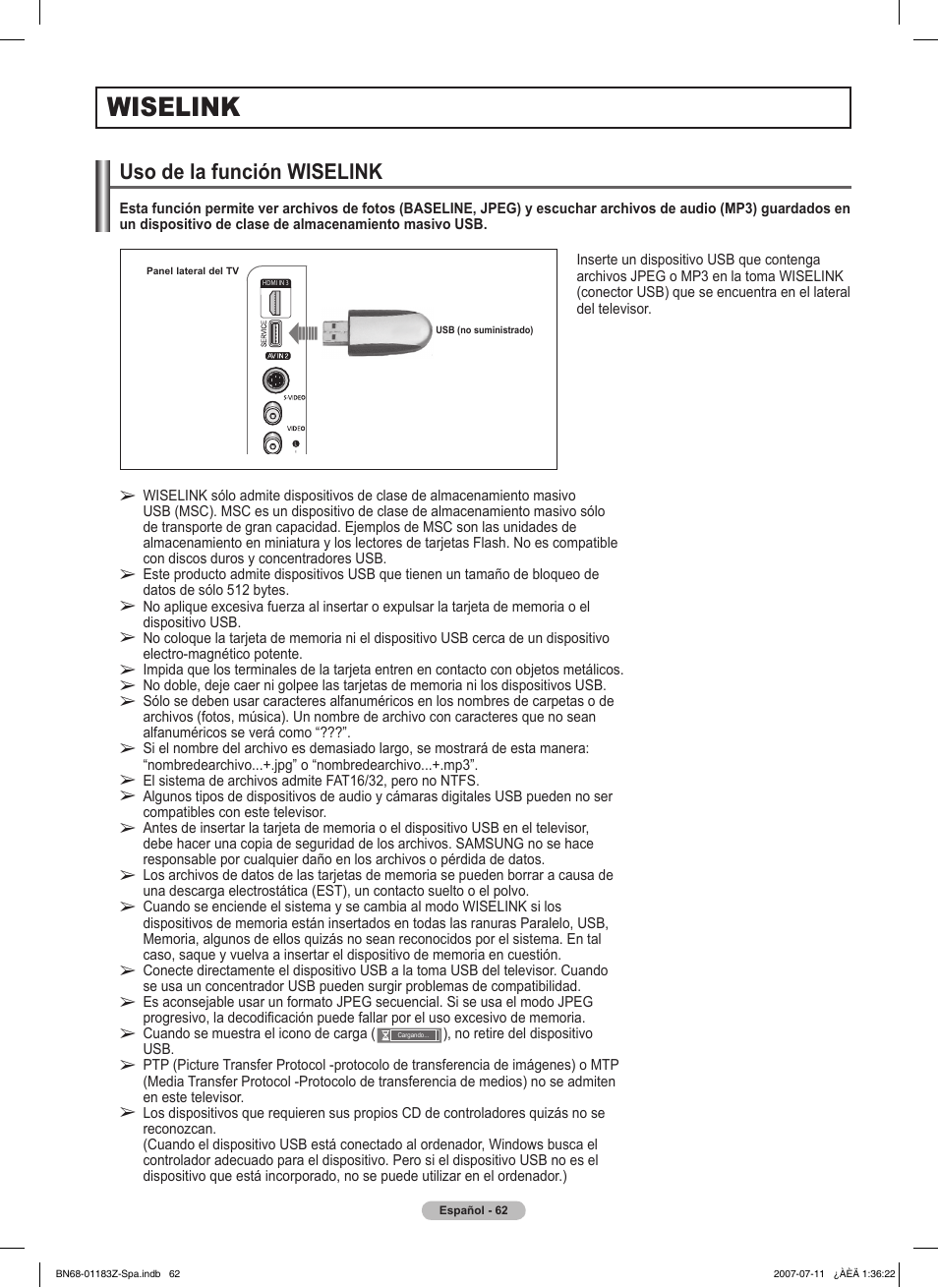 Wiselink, Uso de la función wiselink | Samsung FPT5884X-XAA User Manual | Page 228 / 250