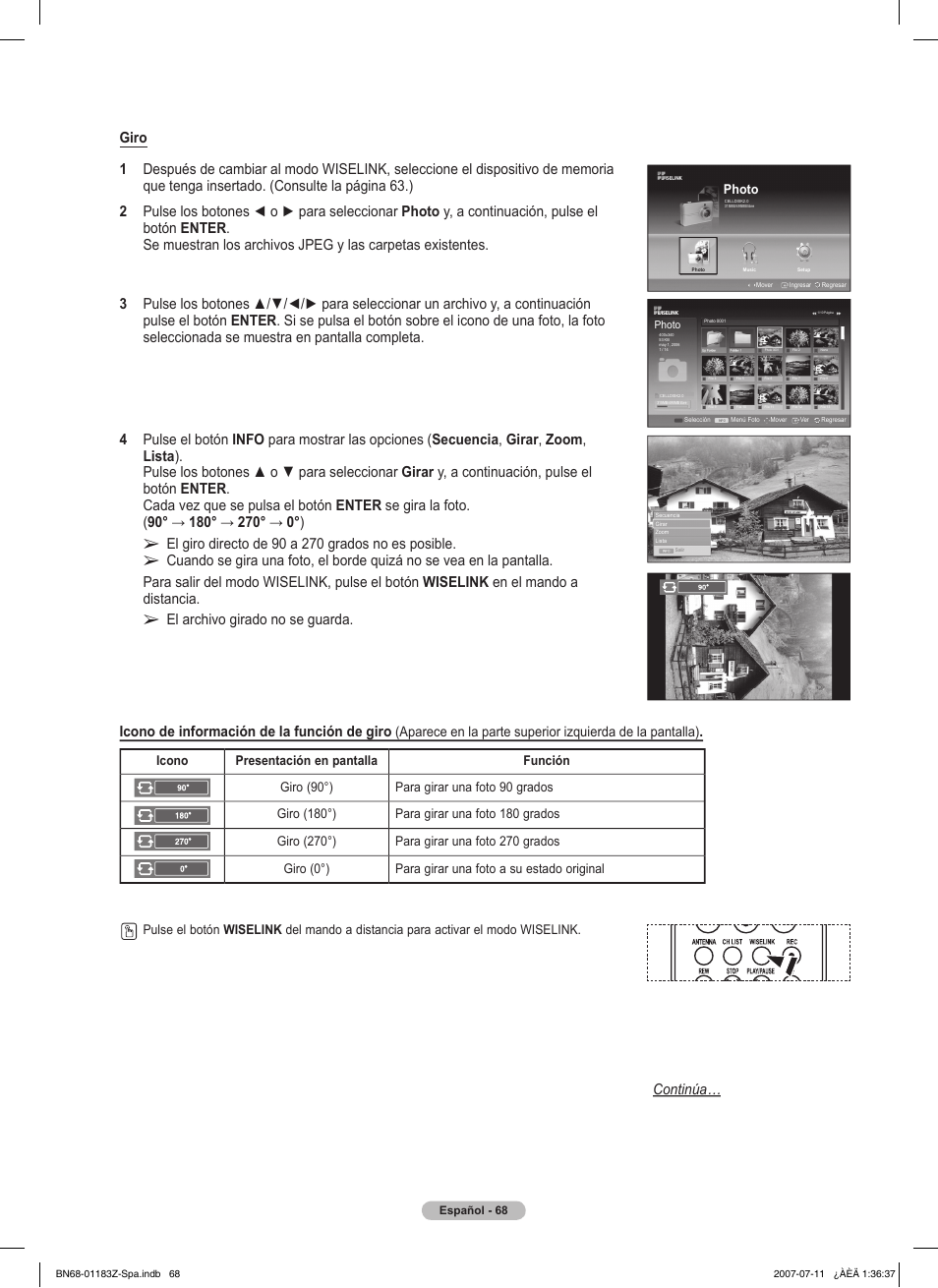 El archivo girado no se guarda, Icono de información de la función de giro, Continúa | Samsung FPT5884X-XAA User Manual | Page 234 / 250