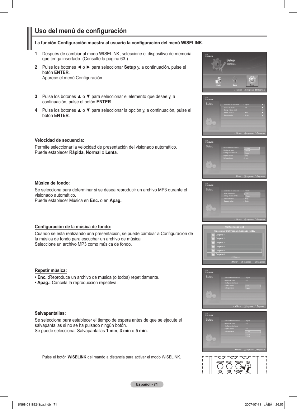 Uso del menú de configuración | Samsung FPT5884X-XAA User Manual | Page 237 / 250