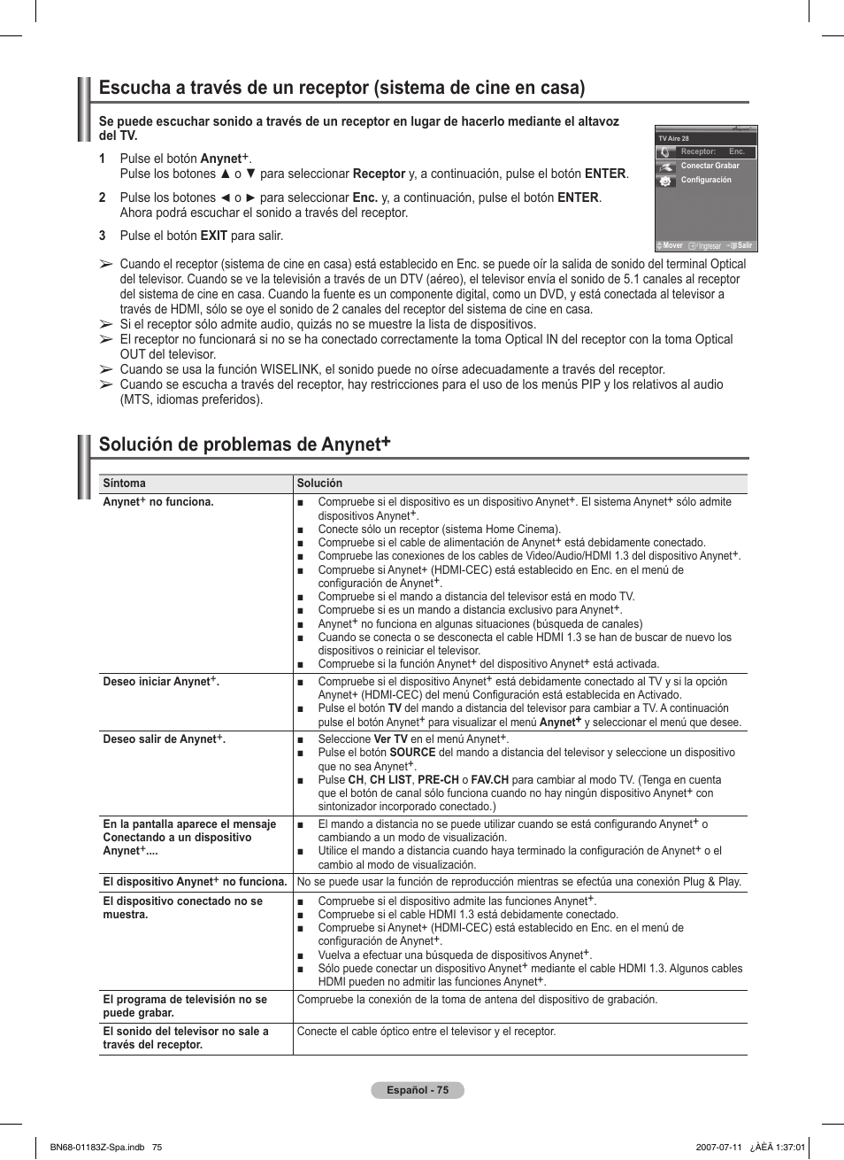 Solución de problemas de anynet | Samsung FPT5884X-XAA User Manual | Page 241 / 250