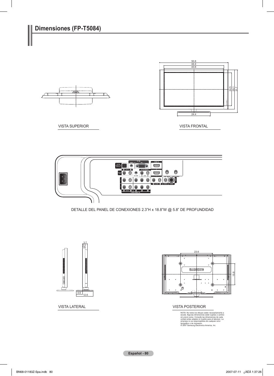 Dimensiones (fp-t5084) | Samsung FPT5884X-XAA User Manual | Page 246 / 250