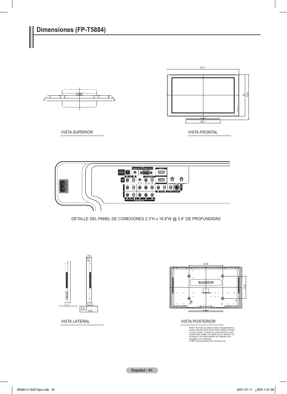 Dimensiones (fp-t5884) | Samsung FPT5884X-XAA User Manual | Page 247 / 250