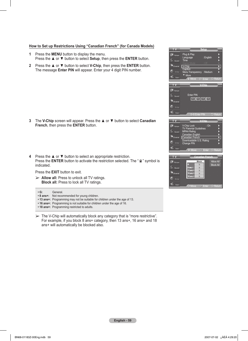 Symbol is indicated. press the exit button to exit | Samsung FPT5884X-XAA User Manual | Page 59 / 250