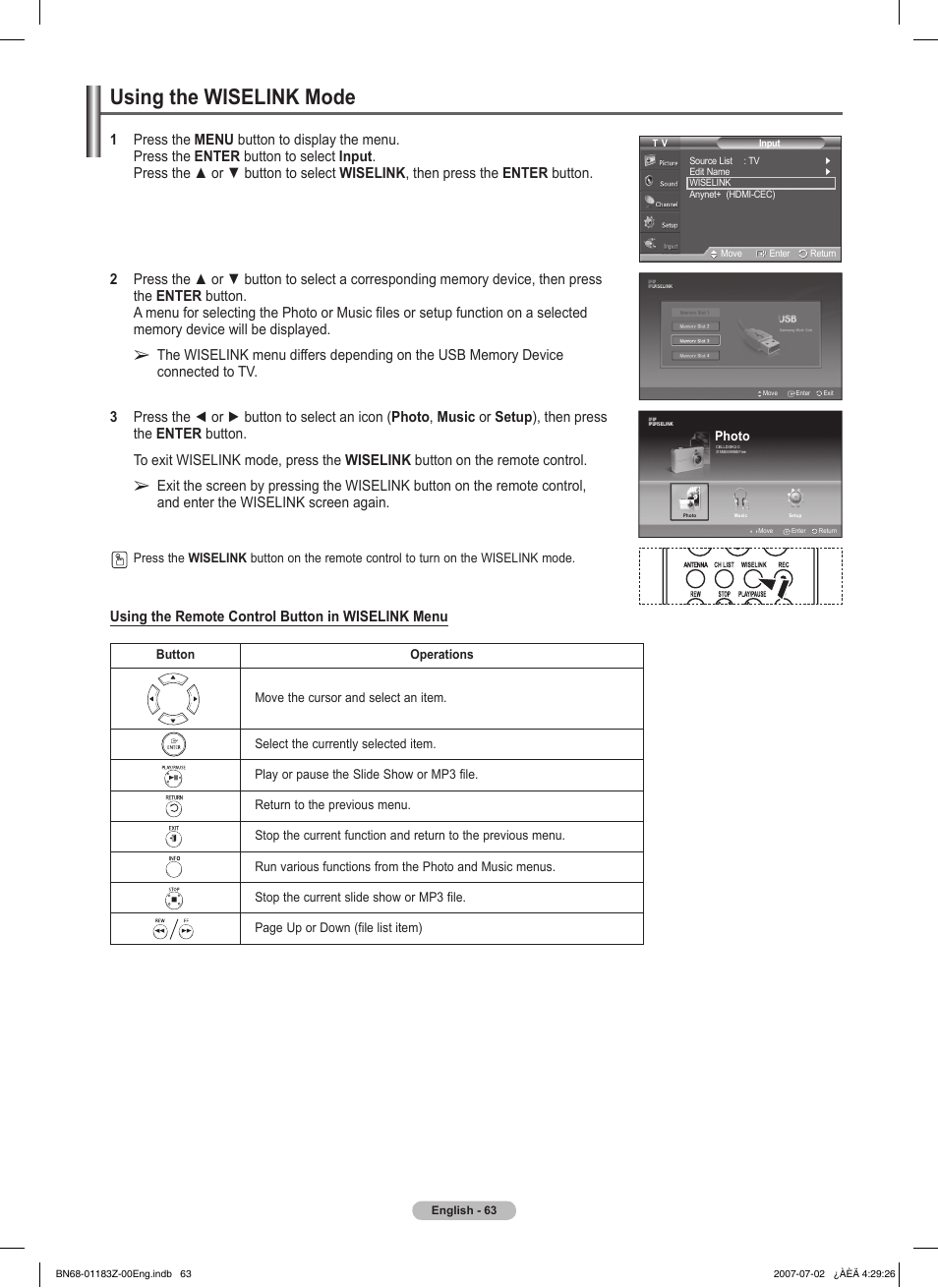 Using the wiselink mode | Samsung FPT5884X-XAA User Manual | Page 63 / 250