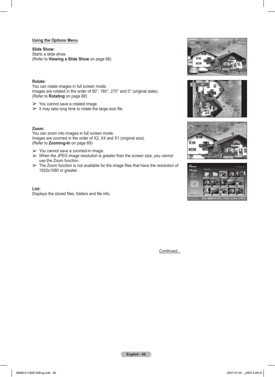 You cannot save a rotated image, You cannot save a zoomed-in image | Samsung FPT5884X-XAA User Manual | Page 65 / 250