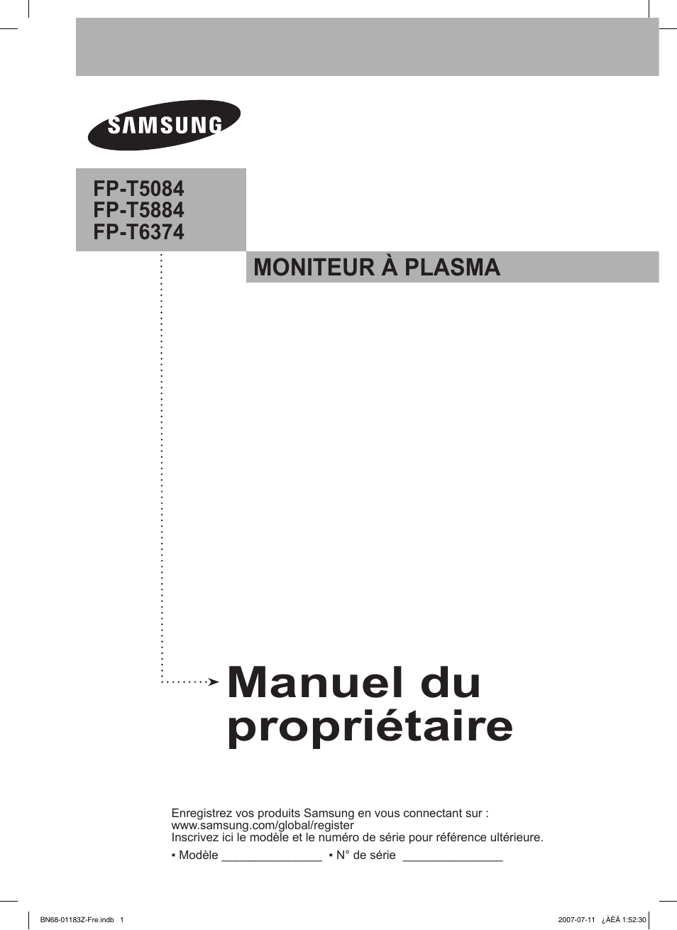 Manuel du propriétaire, Moniteur à plasma | Samsung FPT5884X-XAA User Manual | Page 85 / 250