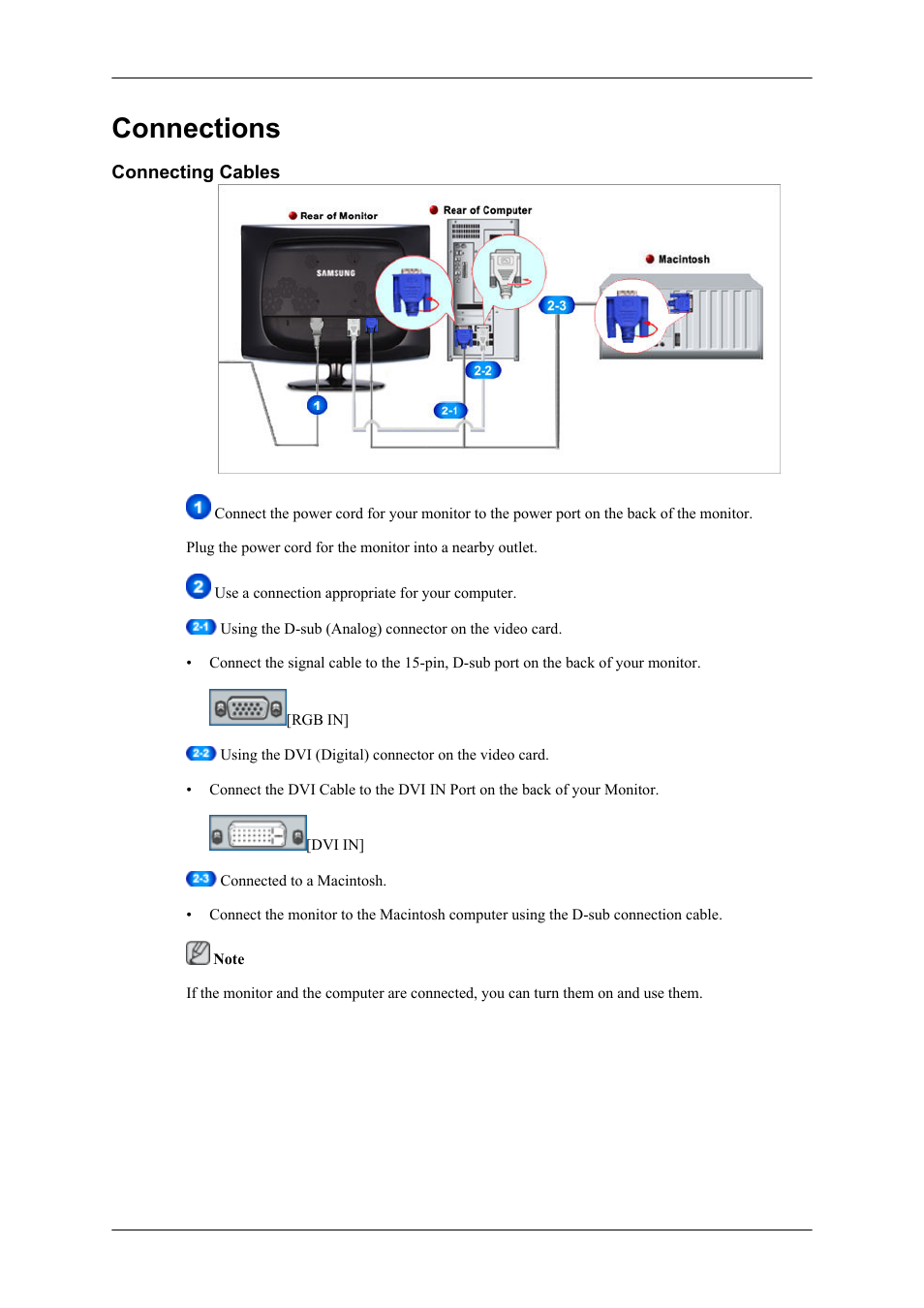 Connections, Connecting cables | Samsung LS24CMKKFV-ZA User Manual | Page 7 / 15