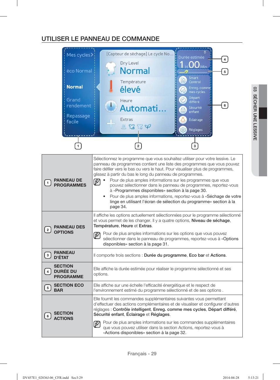Utiliser le panneau de commande | Samsung DV457E1GSGR-A1 User Manual | Page 105 / 228