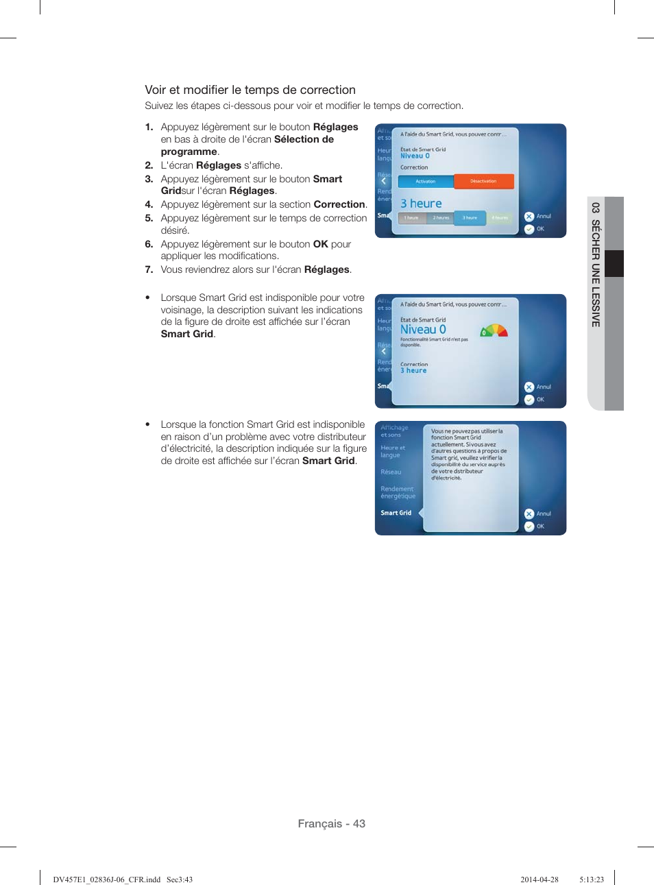 Voir et modiﬁ er le temps de correction | Samsung DV457E1GSGR-A1 User Manual | Page 119 / 228
