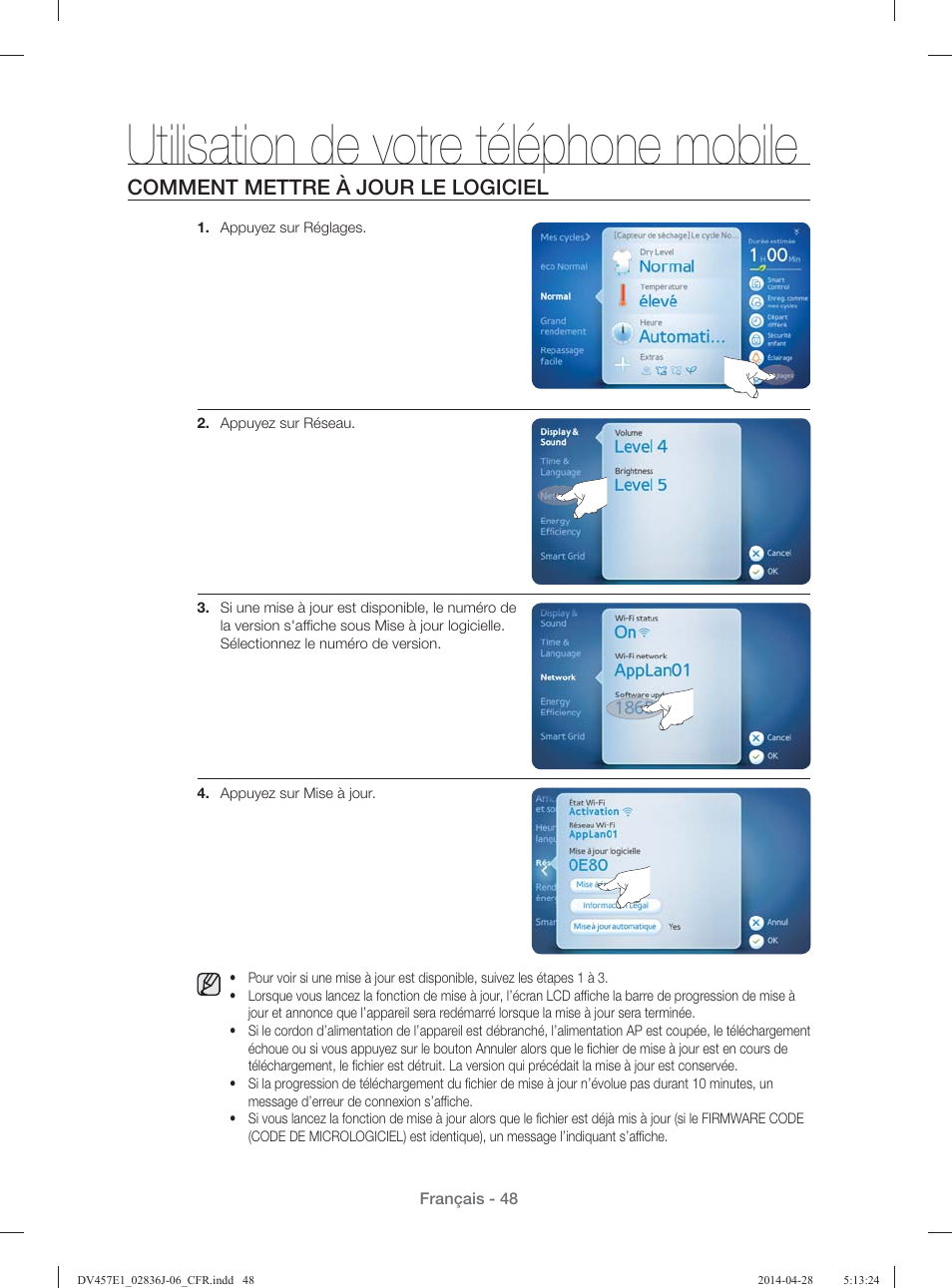 Utilisation de votre téléphone mobile, Comment mettre à jour le logiciel | Samsung DV457E1GSGR-A1 User Manual | Page 124 / 228