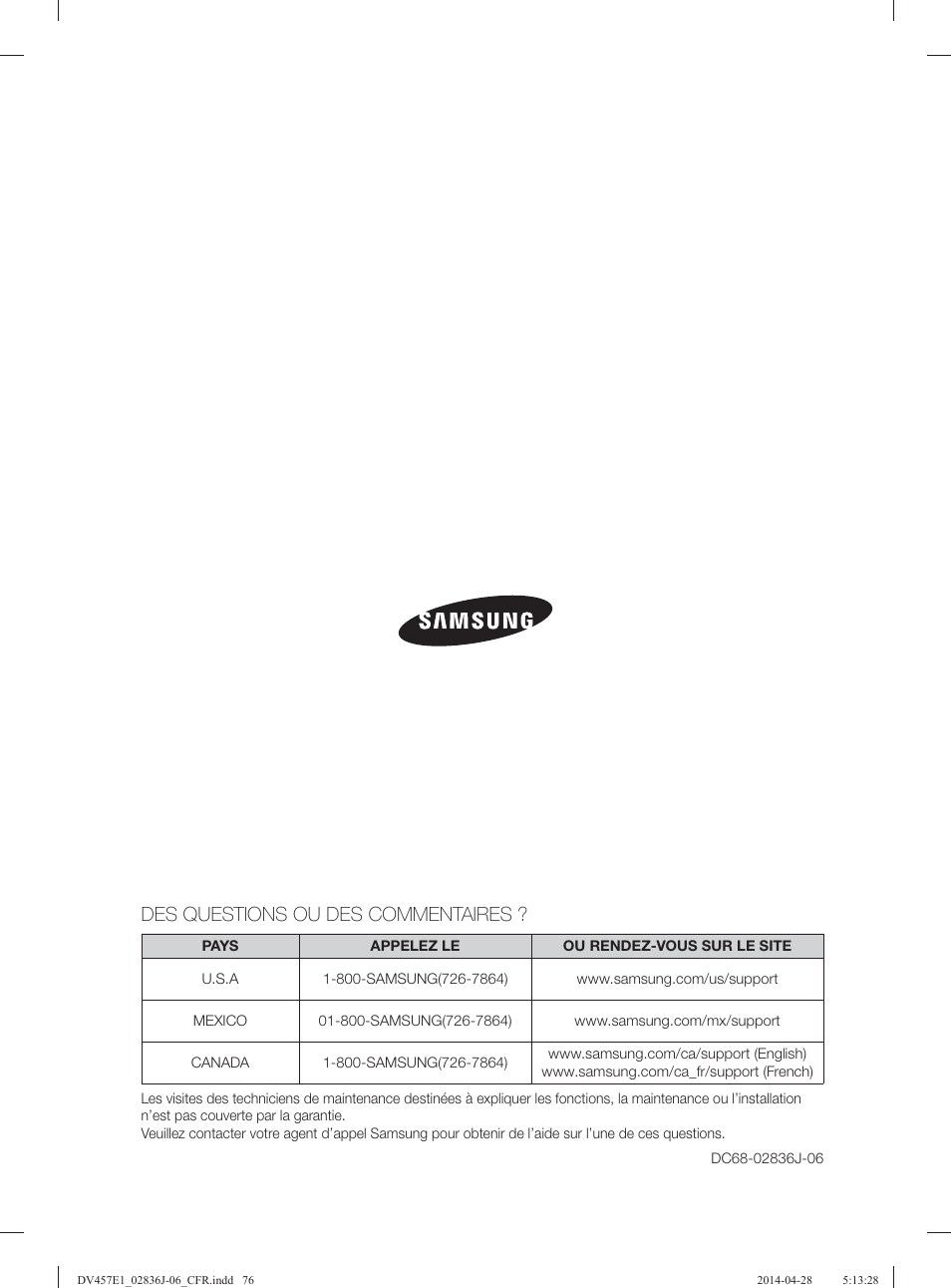 Des questions ou des commentaires | Samsung DV457E1GSGR-A1 User Manual | Page 152 / 228
