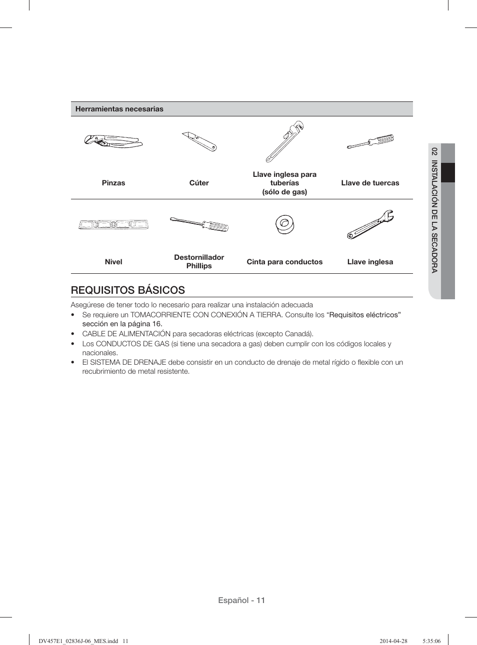 Requisitos básicos | Samsung DV457E1GSGR-A1 User Manual | Page 163 / 228