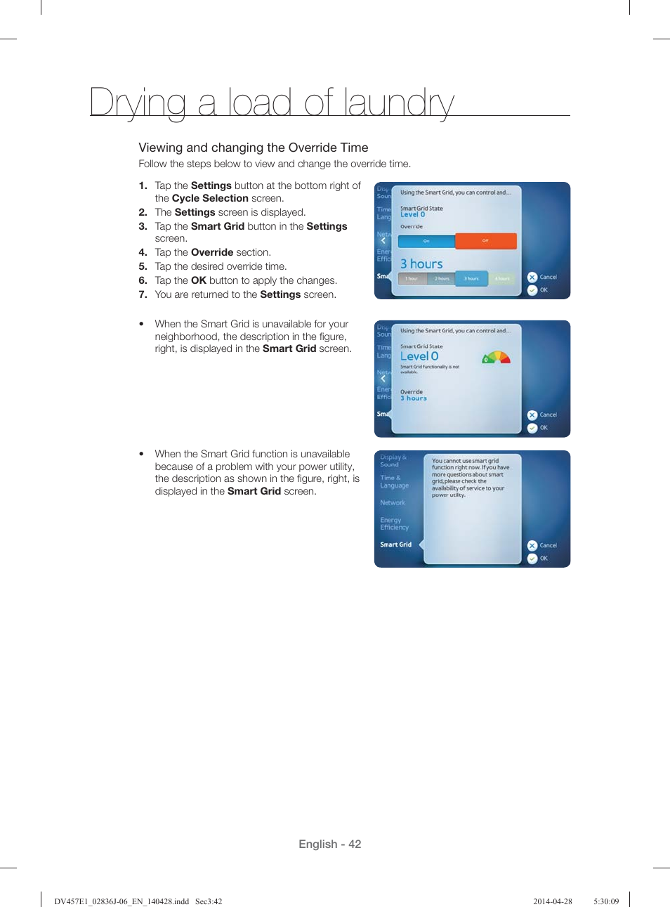 Drying a load of laundry | Samsung DV457E1GSGR-A1 User Manual | Page 42 / 228