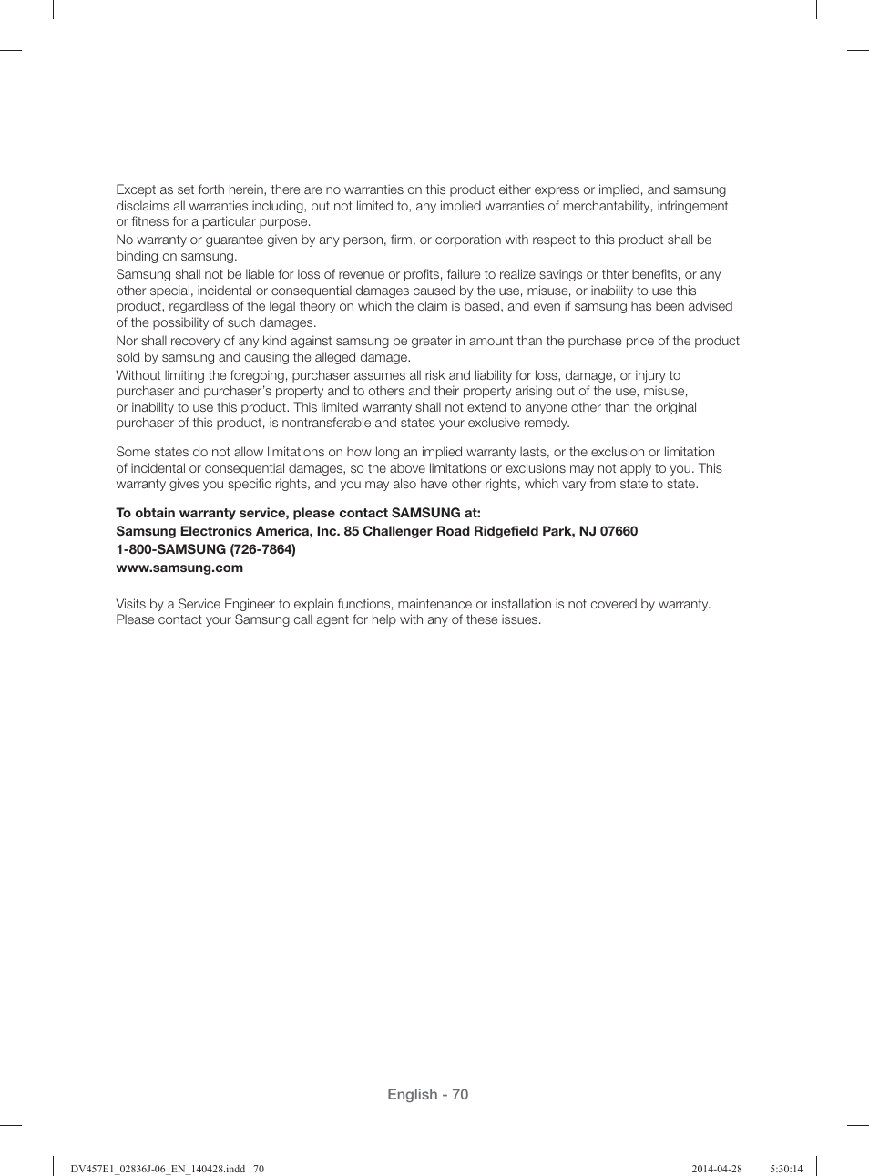 English - 70 | Samsung DV457E1GSGR-A1 User Manual | Page 70 / 228