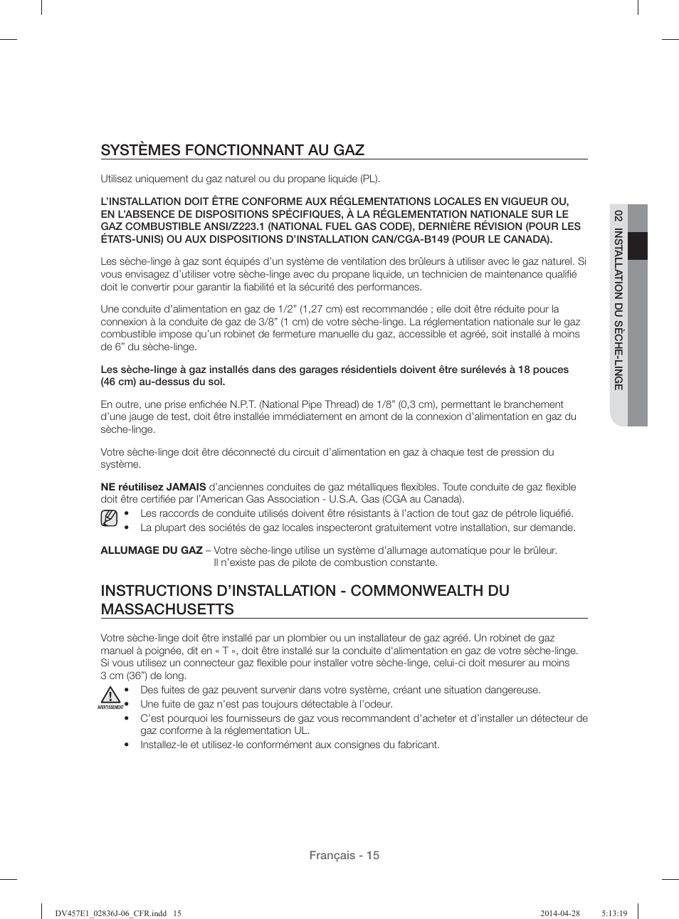Systèmes fonctionnant au gaz | Samsung DV457E1GSGR-A1 User Manual | Page 91 / 228
