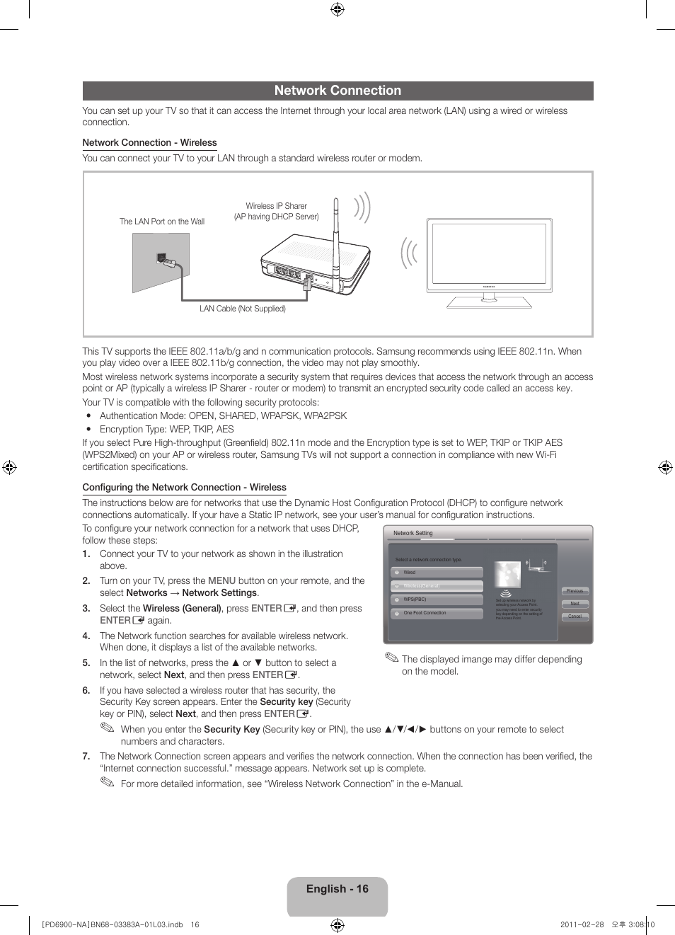 Network connection | Samsung PN51D6900DFXZA User Manual | Page 16 / 68