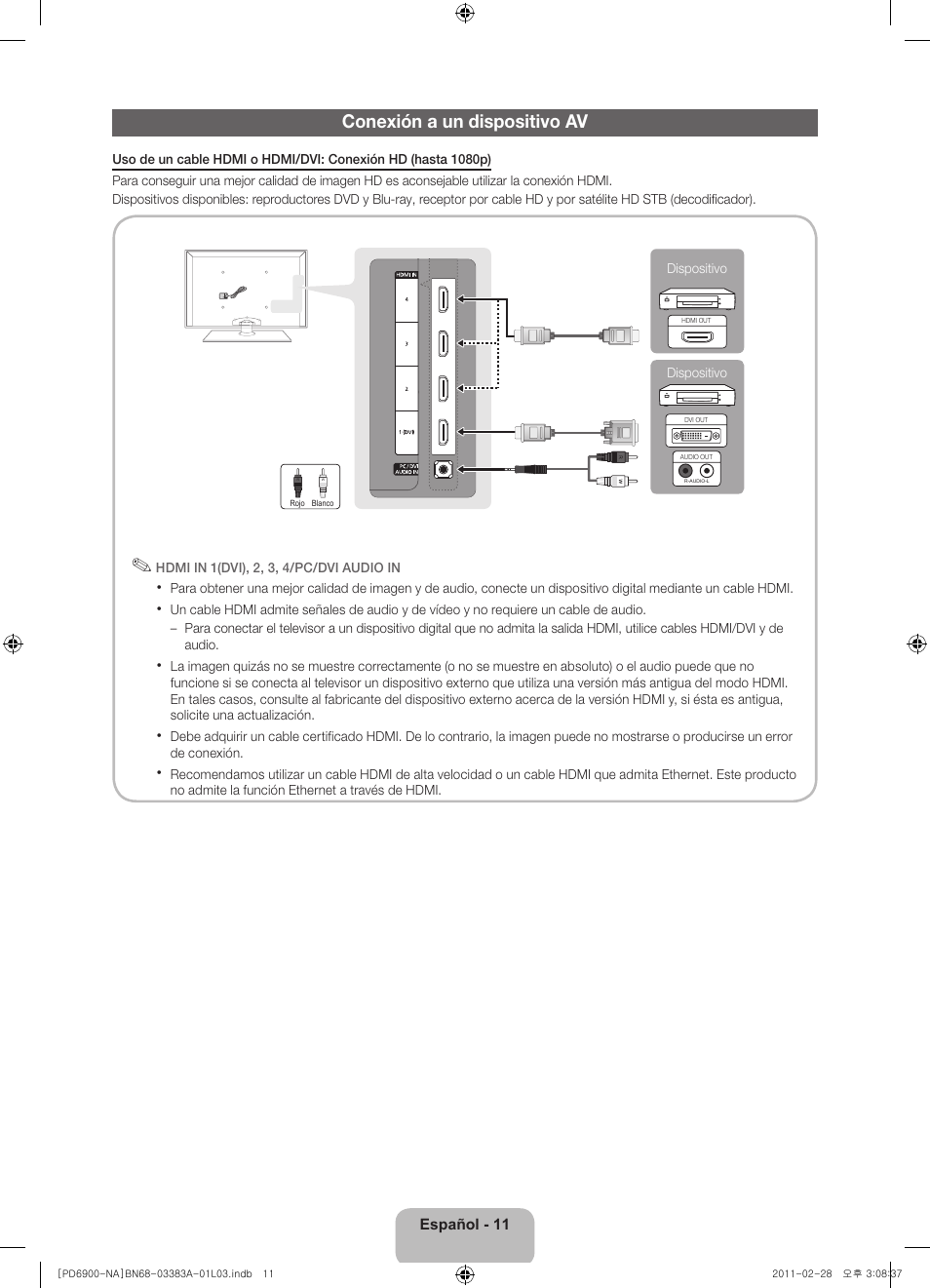 Conexión a un dispositivo av | Samsung PN51D6900DFXZA User Manual | Page 34 / 68