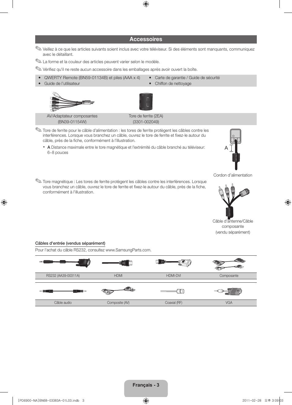 Accessoires | Samsung PN51D6900DFXZA User Manual | Page 48 / 68