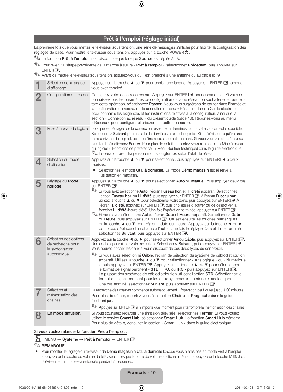 Prêt à l'emploi (réglage initial) | Samsung PN51D6900DFXZA User Manual | Page 55 / 68