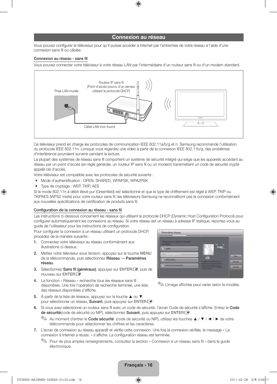 Connexion au réseau | Samsung PN51D6900DFXZA User Manual | Page 61 / 68