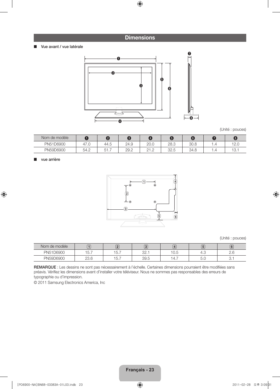 Dimensions | Samsung PN51D6900DFXZA User Manual | Page 68 / 68