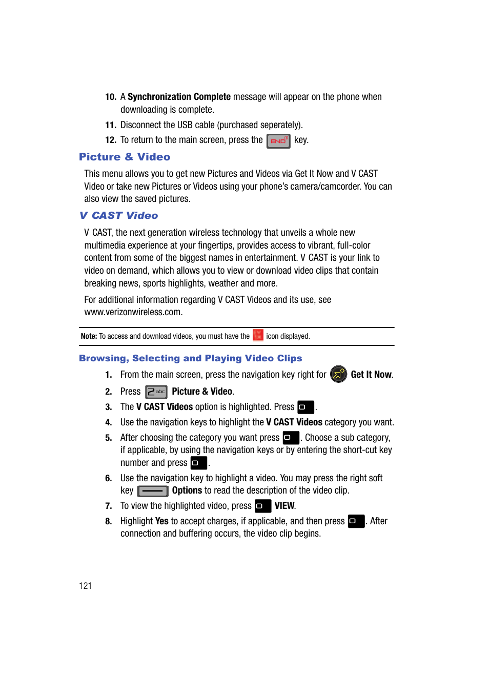 Picture & video, V cast video | Samsung SCH-U700ZNAVZW User Manual | Page 124 / 180