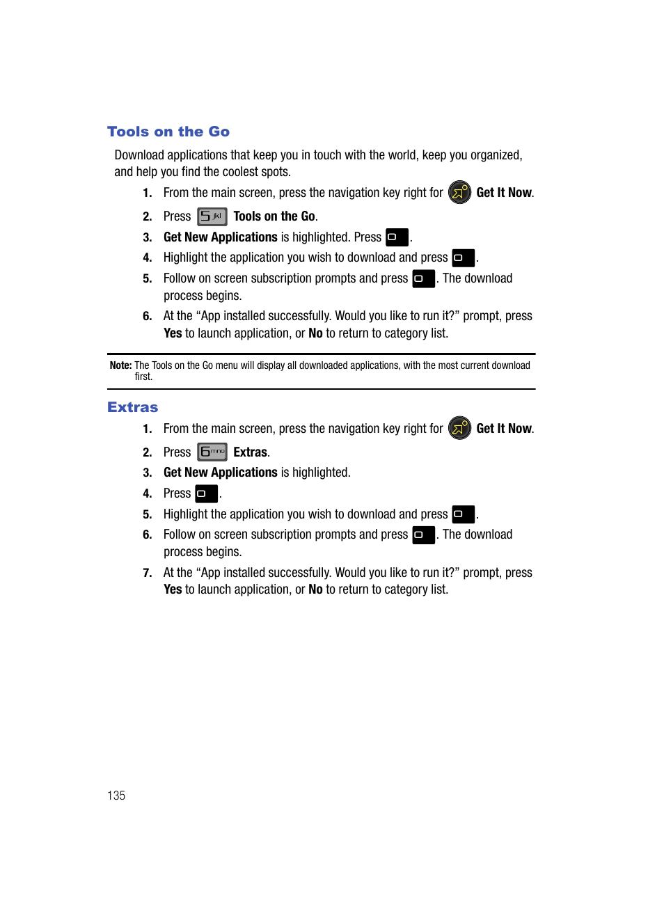 Tools on the go, Extras, Tools on the go extras | Samsung SCH-U700ZNAVZW User Manual | Page 138 / 180