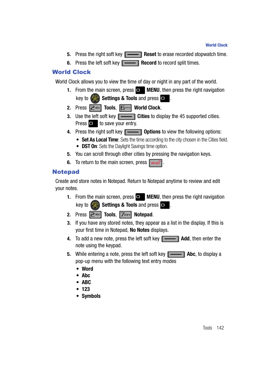 World clock, Notepad, World clock notepad | Samsung SCH-U700ZNAVZW User Manual | Page 145 / 180