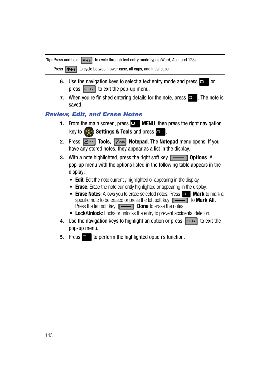 Review, edit, and erase notes | Samsung SCH-U700ZNAVZW User Manual | Page 146 / 180