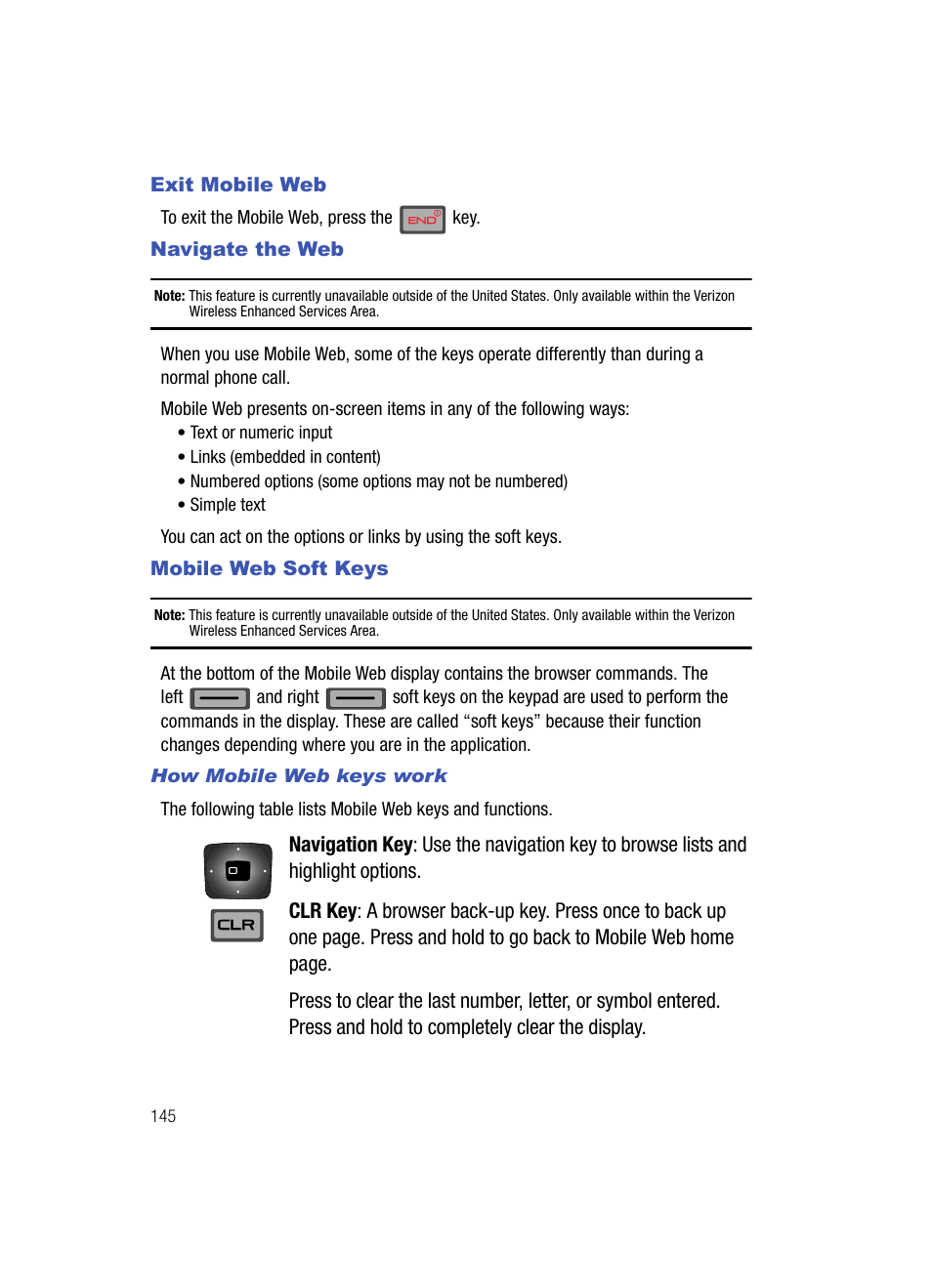 Exit mobile web, Navigate the web, Mobile web soft keys | How mobile web keys work | Samsung SCH-U700ZNAVZW User Manual | Page 148 / 180