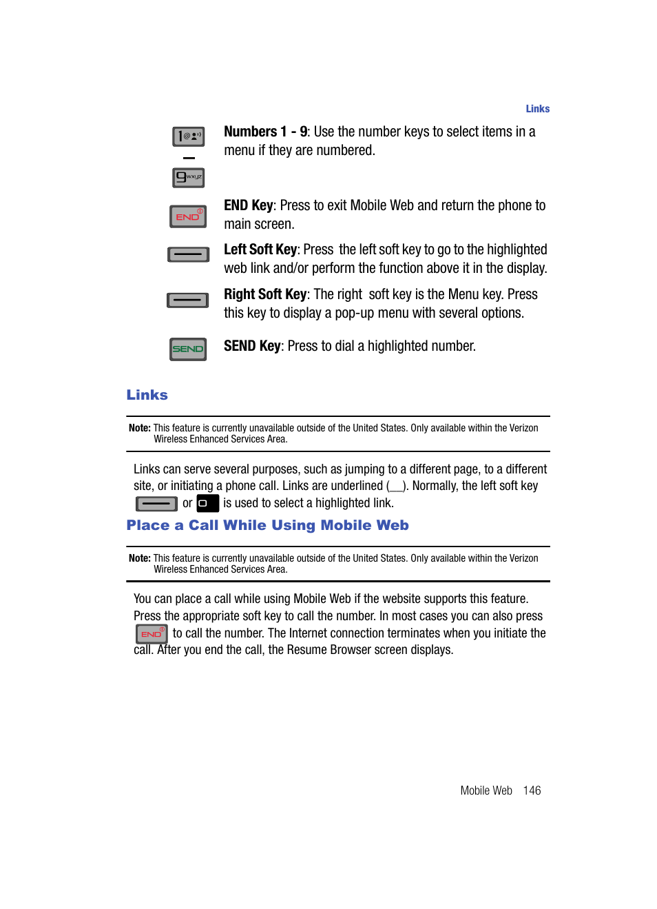 Links, Place a call while using mobile web, Links place a call while using mobile web | Samsung SCH-U700ZNAVZW User Manual | Page 149 / 180